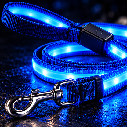 GlowPaw LED Dog Leash – Blue Light-Up Night Walk Leash