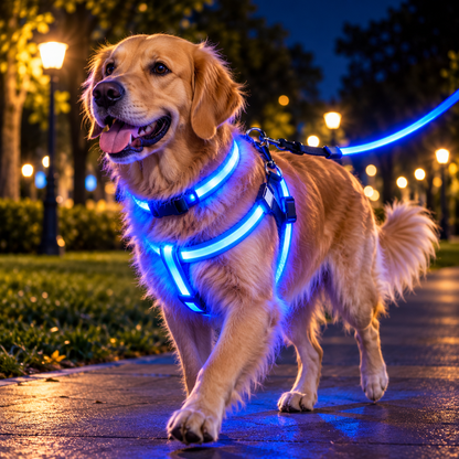 GlowPaw LED Dog Harness – Blue Light-Up Night Walk Harness