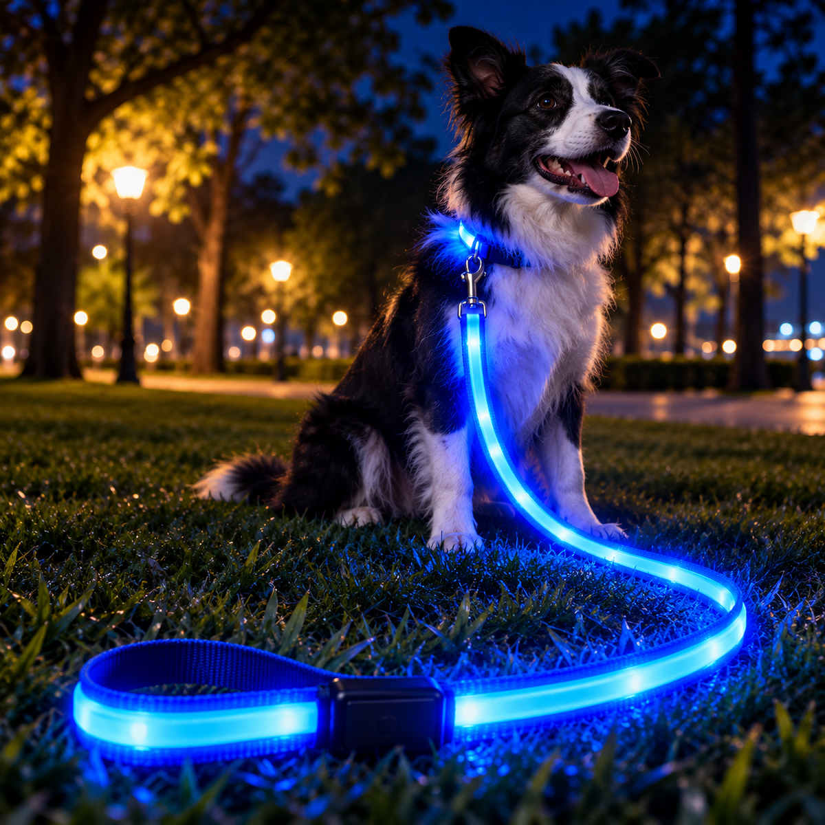 GlowPaw LED Dog Leash – Blue Light-Up Night Walk Leash