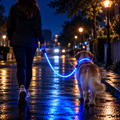 GlowPaw LED Dog Leash – Blue Light-Up Night Walk Leash